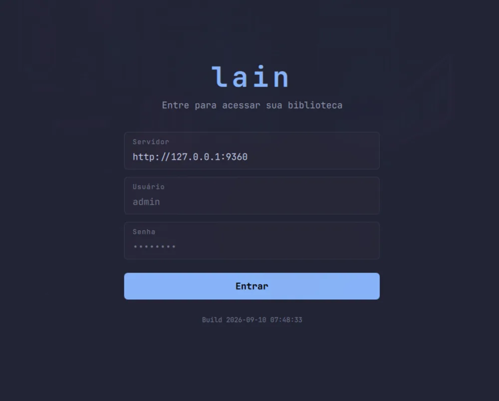 The native desktop client on first run: server URL, username and password fields over the Omarchy theme.