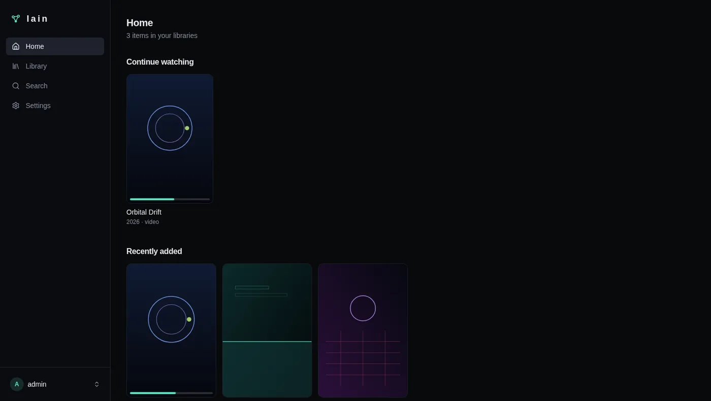 Home screen of the embedded web UI with Continue watching and Recently added rows.